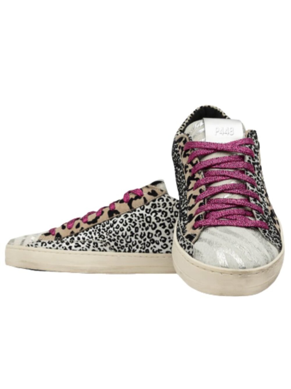 NEW P448 John Sneaker Silver Leopard Print Pink Laces Box Italy - 37 (6.5 - 7) - Picture 14 of 14